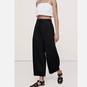 NWT!!! Banana Republic R$130 Black Hi-Rise Pleated Cotton Poplin Cropped Pant 4R